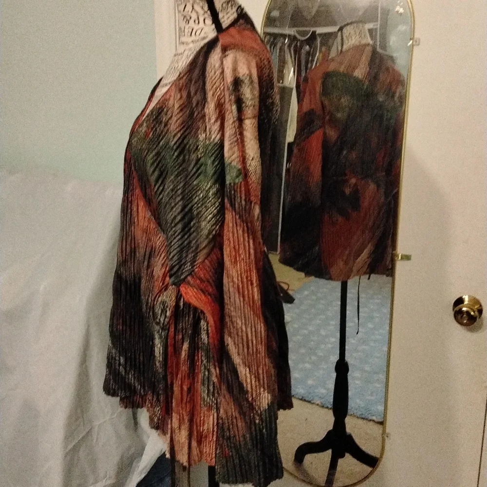 Women's Zara NWOT pleated green/orange/gold wrap top Sz Small - Picture 5 of 6